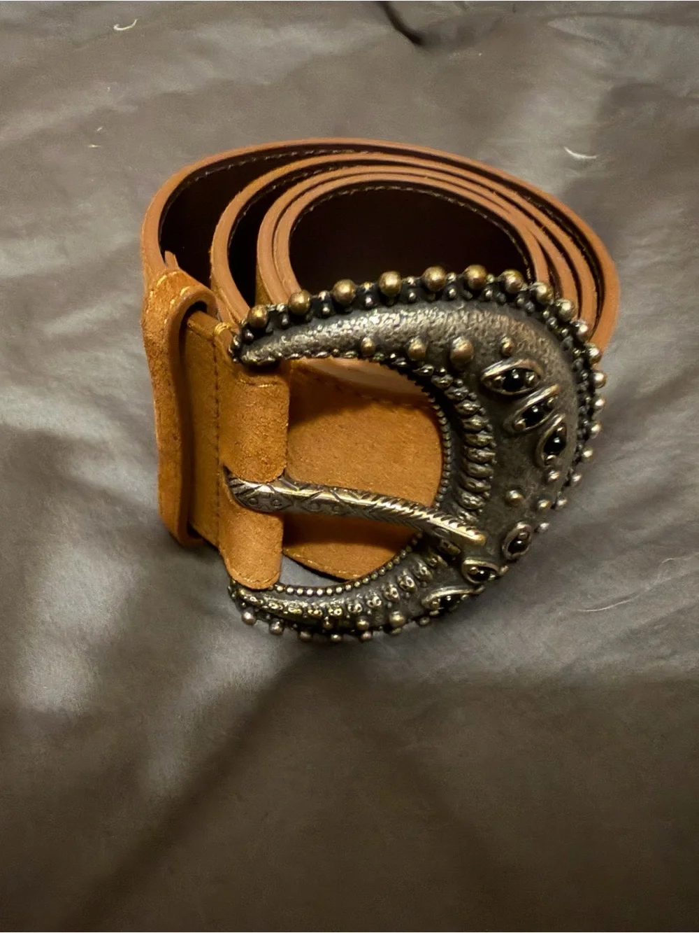 Sezane women’s louve Brown Suede Leather Belt with Decorative Metal Buckle